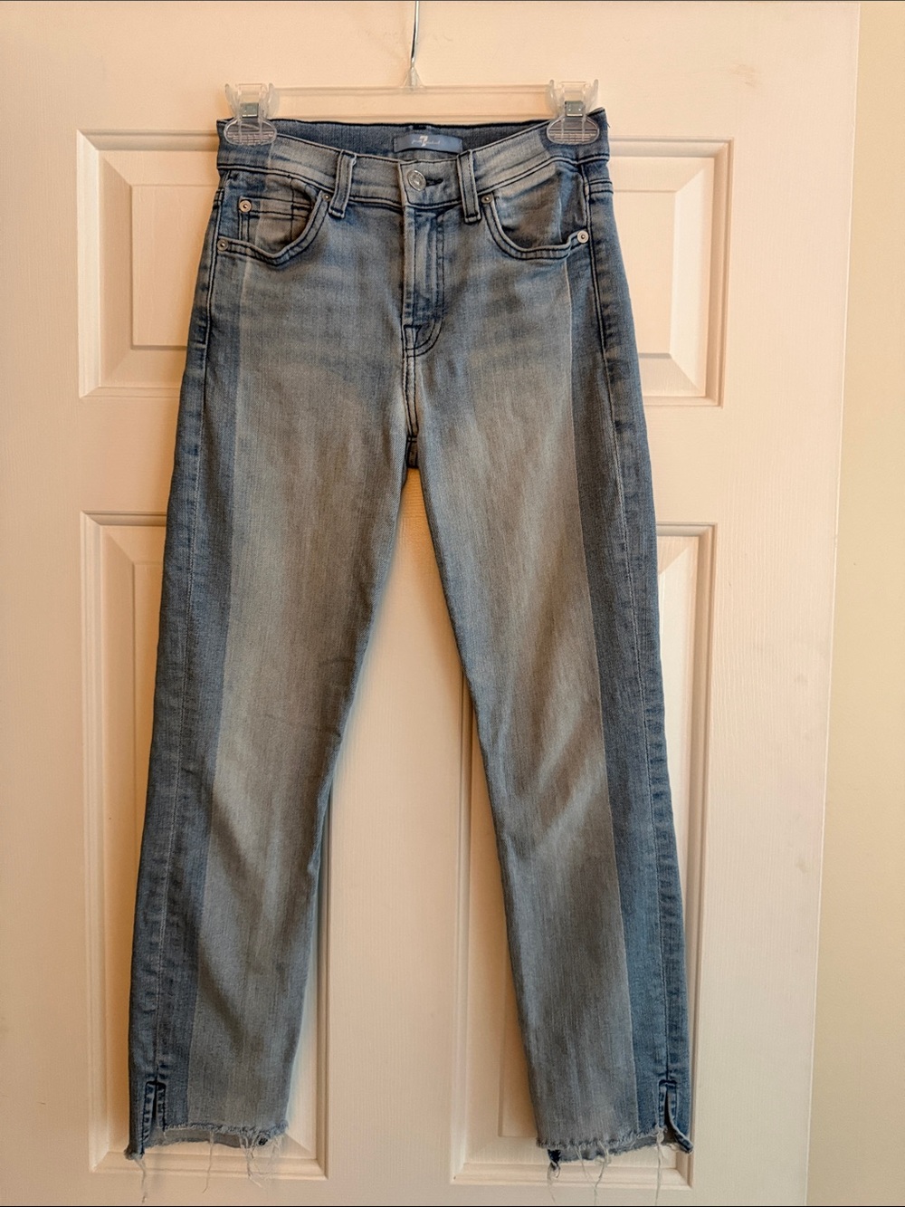 7 For All Mankind Two-Tone Light Blue Straight Jeans